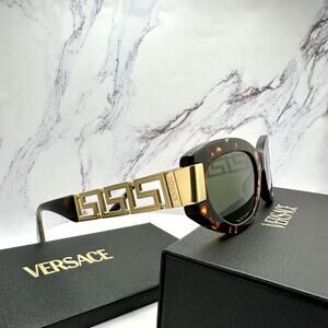 New VERSACE Sunglasses Brown Gold Acetate & Metal Cat Eye w/ Case